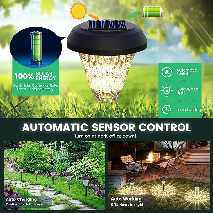 pearlstar Solar Lights Outdoor Garden Decor - 8 Pack 16inch Solar Pathway Lights for Outside, Waterproof Solar Powered Outdoor Garden Light for Yard, Landscape, Walkway, Patio