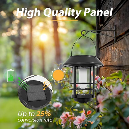 Otdair Solar Lanterns Outdoor Waterproof, 4 Pack Flickering Flames Wall Garden Decor with Glass Shade, Hanging Solar Lights Wall Mount Decorations for Halloween, Front Porch, Patio, Yard