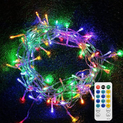 echosari Battery Christmas String Lights 100 LEDs Outdoor LED Fairy String Lights with Remote Button Cell(Dimmable, Timer, 8 Modes) - Multicolor