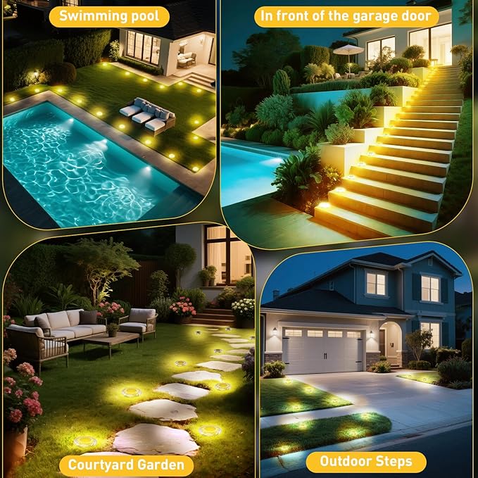 Solar Ground Lights,Solar Disc Light Outdoor Waterproof,Landscape Lighting Garden Lights for Pathway, Yard, Deck, Lawn, Patio, Swimming Pool, Walkway(Warm, 16Pack)