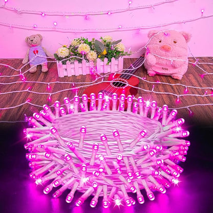 Pink String Lights Batterry Operated Outdoor Waterproof 16.4ft 50 LED, Pink Fairy Lights with Timer White Wire for Indoor & Outdoor Valentine's Day Decorations Garland Party Garden Girls Room