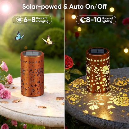 Solar Lanterns Outdoor Waterproof Hanging: 2 Pack Butterfly Rose Projection Solar Lights - Mothers Day Gifts for Women Mom Grandma - IP65 Auto On/Off Garden Decor - 800mAh 12H Glow 2 Modes