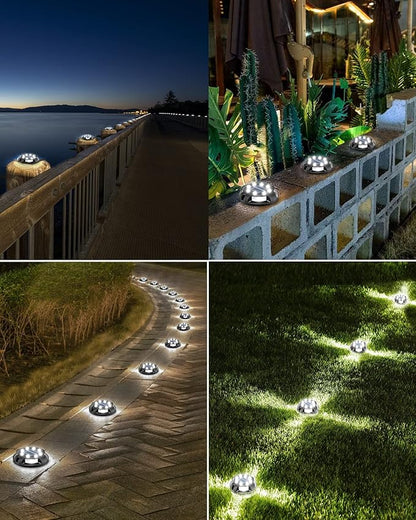 Biling Solar Outdoor Lights Walkway Lights 12 Packs, Bright Solar Ground Lights Uplight Sidelight Waterproof for Yard Walkway Garden Poolside (White)