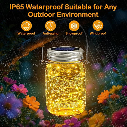 VOOKRY Solar Mason Jar Lights - 10 Pack 30 LED Waterproof Outdoor Fairy Firefly Jar Lids String Lights with Hangers (No Jars) for Mason Jars Patio Garden Yard Party Wedding Decoration(Warm White)