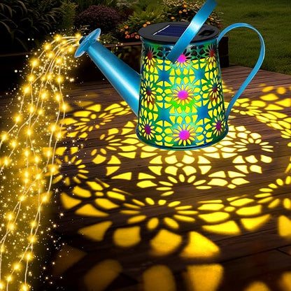 2 Pack Solar Lights Outdoor Decorative, Blue Metal Solar Watering Can Lights Waterproof, Gifts for Women Mom Grandma Birthday, Hanging Lanterns Decoration Garden Decor for Outside Yard Patio Lawn