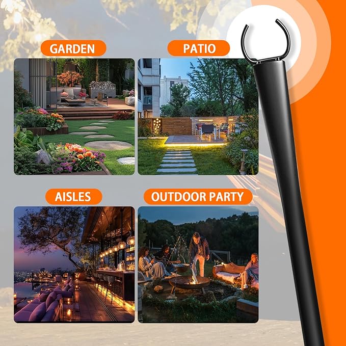6 Pack 10Ft String Light Poles, Metal Poles with Fork for Outside Lights,Outdoor Metal Light Stand with Fence Brackets Hanging Lights for Garden Patio Wedding Backyard Deck Party