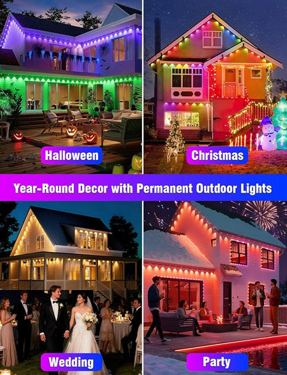 Permanent Outdoor Lights 250FT RGBIC LED Smart LED Lights, App/Remote Control IP68 Waterproof for Holiday Decor, 50 Scene Modes, DIY Lights Lighting Timing for Christmas Halloween Party M2