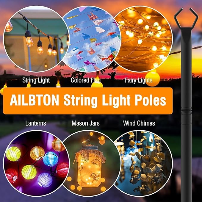 8ft Outdoor String Light Poles 4-Pack, Metal