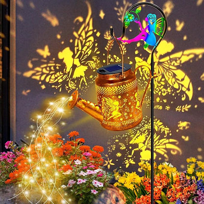 Solar Lanterns Outdoor Waterproof,Metal Watering Can Garden Decor,Fairy Hanging Solar Path Lights Yard Art,Outside Patio Decorations Gardening Christmas Gifts for Mom Grandma Women（with Shepherd Hook）