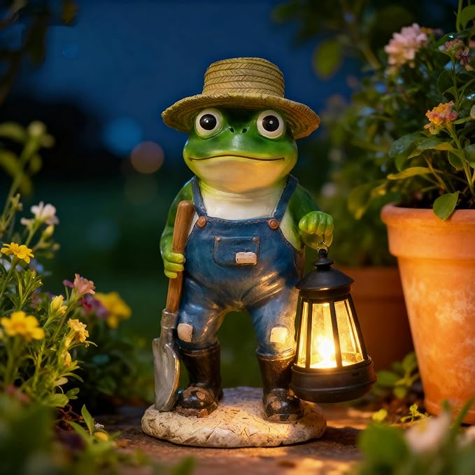 11" Solar Frog Garden Statue Light, Outdoor Decor