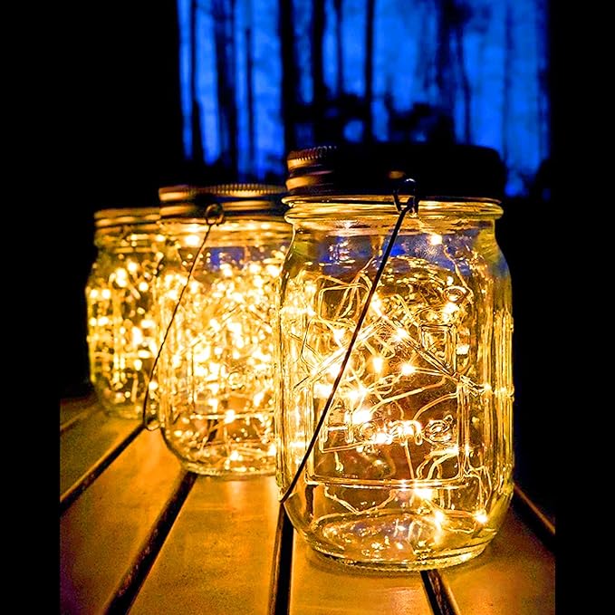 Mason Jar Solar Lights,8 Pack 30 Led Fairy Hanging Jar Lights,Solar Lanterns for Outdoor Patio Party Garden Wedding Christmas Decor Lights(Mason Jars/Handles Included)