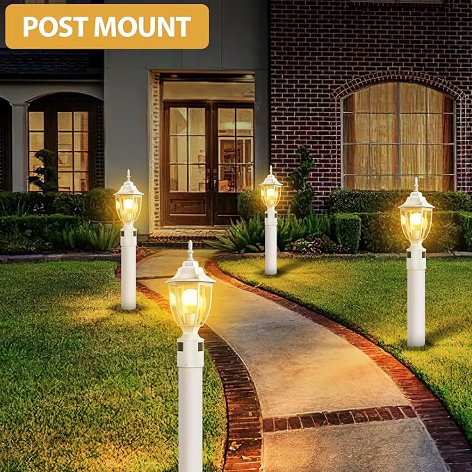 Lamomo Motion Sensor Outdoor Post Lights, Dusk to Dawn Lamp Post Light Fixture, Waterproof Aluminum Lamp Posts Outdoor Lighting Pole Lantern for Yard Patio Pathway Garden, White