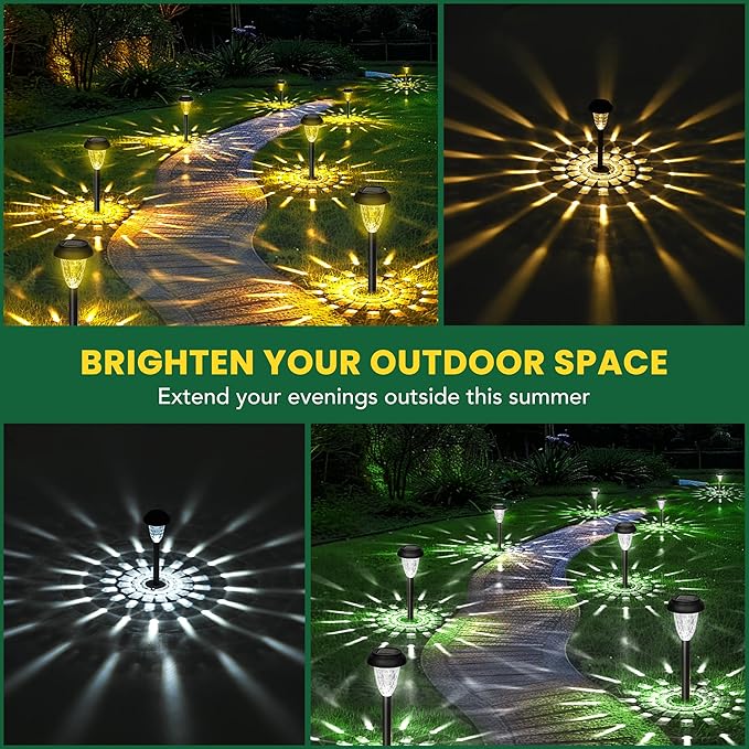 12-Pack Cool White Solar Path Lights, Outdoor Yard LED