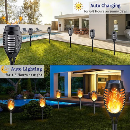 KYEKIO Solar Torch Light with Flickering Flame, 12Pack Solar Lights Outdoor, Solar Garden Lights Outdoor Waterproof, Luces Solares para Exteriores, Outside Lighting for Pathway Yard Patio Decorations