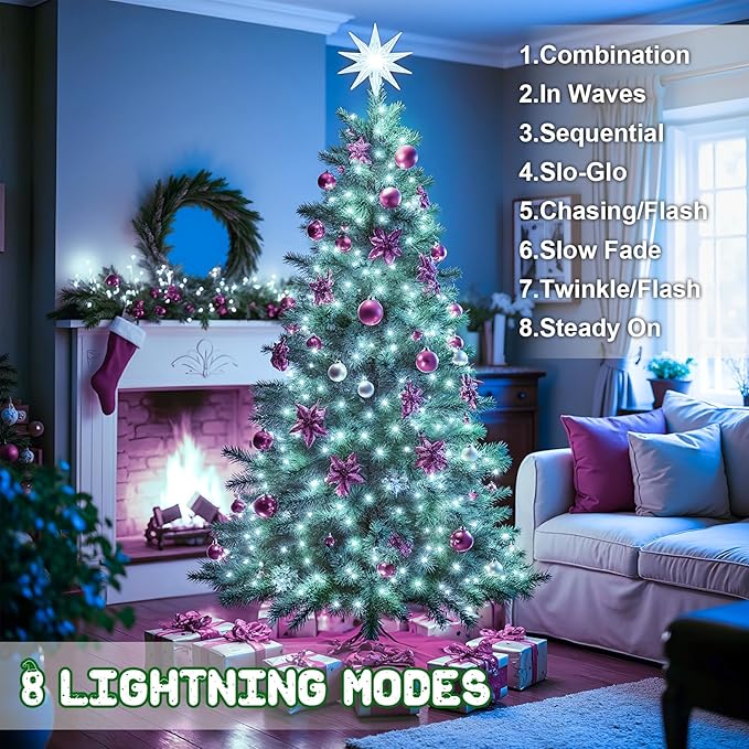 White Christmas Lights Outdoor Battery Operated String Lights Total 100LED 33Ft with Timer 8 Modes 16.4Ft*2 Waterproof Outdoor Indoor for Christmas Decor, Cold White, 2-Pack