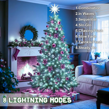 White Christmas Lights Outdoor Battery Operated String Lights Total 100LED 33Ft with Timer 8 Modes 16.4Ft*2 Waterproof Outdoor Indoor for Christmas Decor, Cold White, 2-Pack
