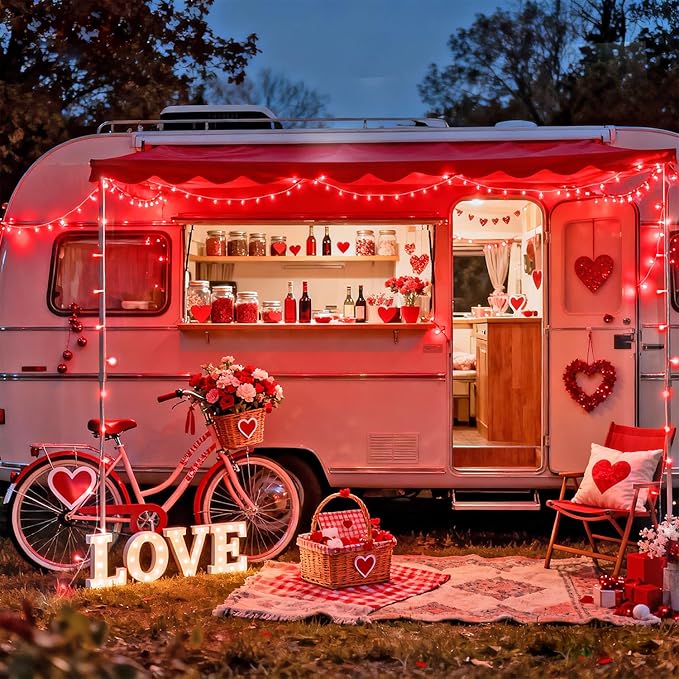 JMEXSUSS 4 Pack 50 LED Red Christmas Lights Battery Operated, Each 16.5ft Red String Lights with Timer, 8 Modes Valentine’s Lights Outdoor Waterproof for Wedding Anniversary Valentine’s Day Decor