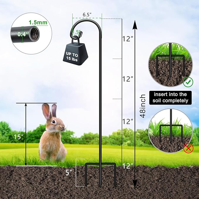 Heavy-Duty Shepherd's Hooks 4-Pack, 48" Garden
