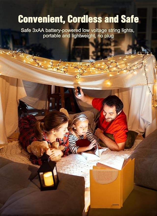 2-Pack 8ft Christmas LED String Lights, Waterproof Timer Lights