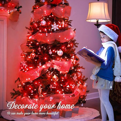 JMEXSUSS 33ft 100 LED Red Battery Operated Lights with Remote, Valentine Lights Battery Operated, Christmas String Light Indoor Outdoor for Valentine's Day Tree House Yard Xmas Decor