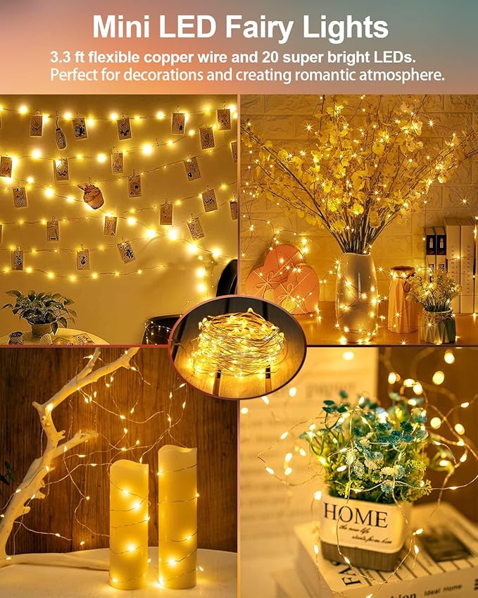 20-Pack 3ft Christmas LED String Lights, Waterproof Timer Lights