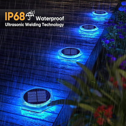 YiLaie Blue Solar Deck Lights for Outside 6 Pack, Dock Lights Solar Powered Waterproof Driveway Warning for Driveway Pathway Boat Dock Post Yard.