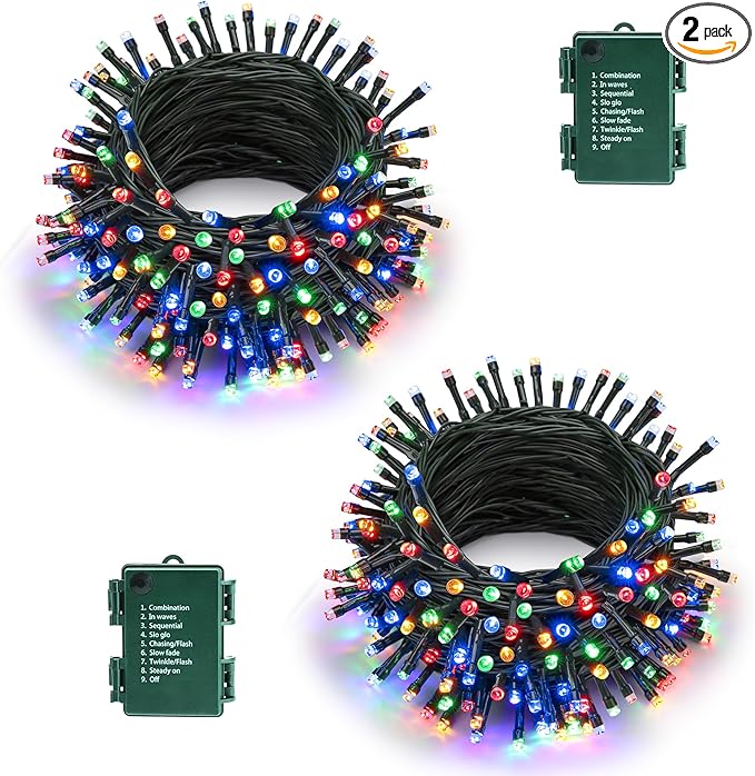 Christmas Fairy Lights 2-Pack, 33ft 100 LED Battery Twinkle Lights