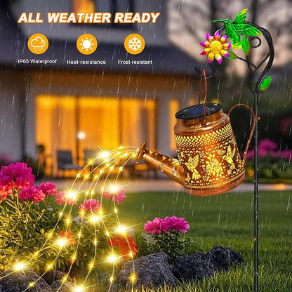 Solar Lights Outdoor Waterproof Garden Decor,Solar Watering Can Lights Hummingbird lanterns,Birthday Gifts for Mom Women,Decorative Outside Metal Hanging Fairy String Light for Yard Art Patio Porch