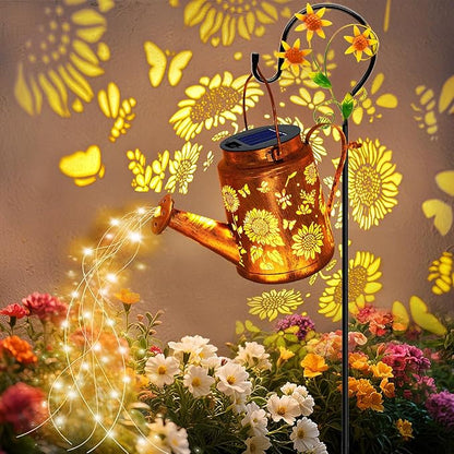 VOOKRY Solar Lights Outdoor Waterproof, Sunflower Metal Solar Watering Can Lights, Birthday Gifts for Women Mom Grandma, Hanging Lantern Decorative Garden Decor Yard Light for Outside Patio Lawn Porch