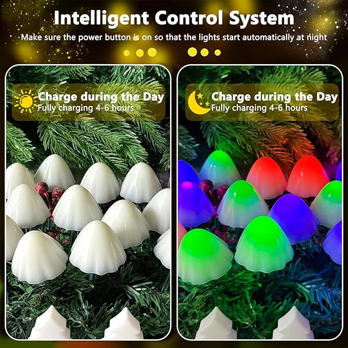 OZS 2PK 32LED 55FT Mushroom Solar Garden Lights Outdoor, Solar String Lights Waterproof with 8 Lighting Modes, Solar Garden Decor for Outside, Pathway Light for Yard Decoration (Multicolor)