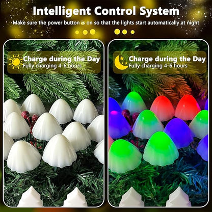 OZS 2PK 32LED 55FT Mushroom Solar Garden Lights Outdoor, Solar String Lights Waterproof with 8 Lighting Modes, Solar Garden Decor for Outside, Pathway Light for Yard Decoration (Multicolor)