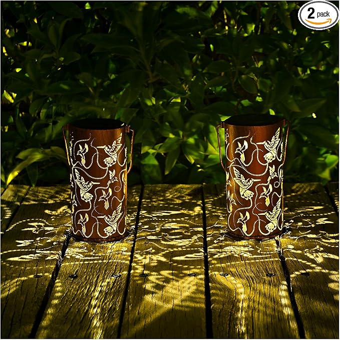 2-Pack Hummingbird Solar Garden Lanterns, Decorative Waterproof LED