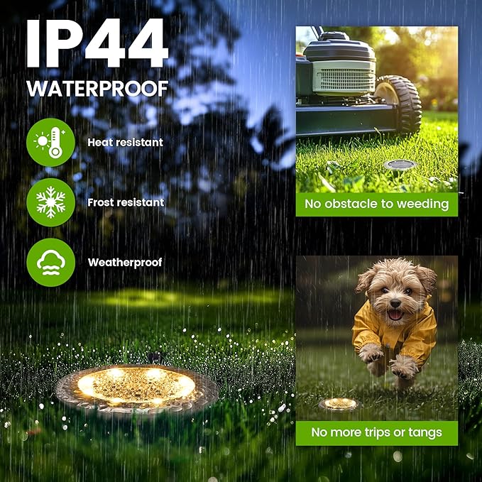 12-Pack Warm White In-Ground Solar Lights, Flat LED Walkway