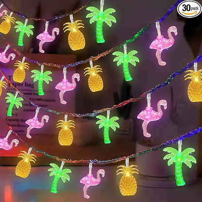 Summer Tropical Beach Hawaiian String Lights - 30 LED 16Ft Battery Operated Tropical Flamingo Pineapple Palm Tree Lights for Luau Pool Decor, Hawaii Theme Summer Outdoor Indoor Party Decorations
