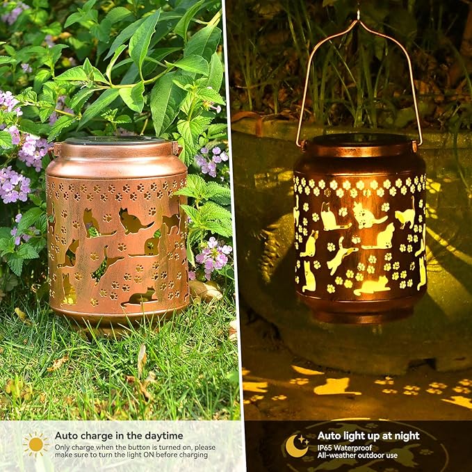 Cat Solar Hanging Lanterns, Metal Outdoor Decor