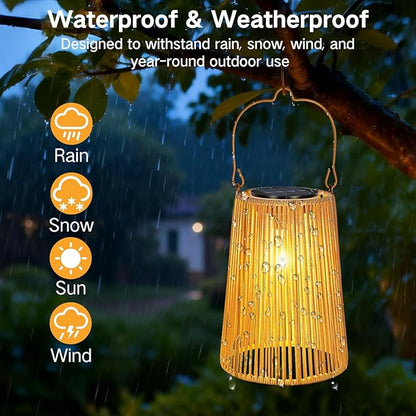4 Pack Solar Lanterns Outdoor Waterproof, Hanging Rattan Woven Solar Lights with Auto On/Off, Decorative Gifts for Garden, Yard, Patio, Tree, Porch, Lawn, Pathway & Outside Tabletop Decor