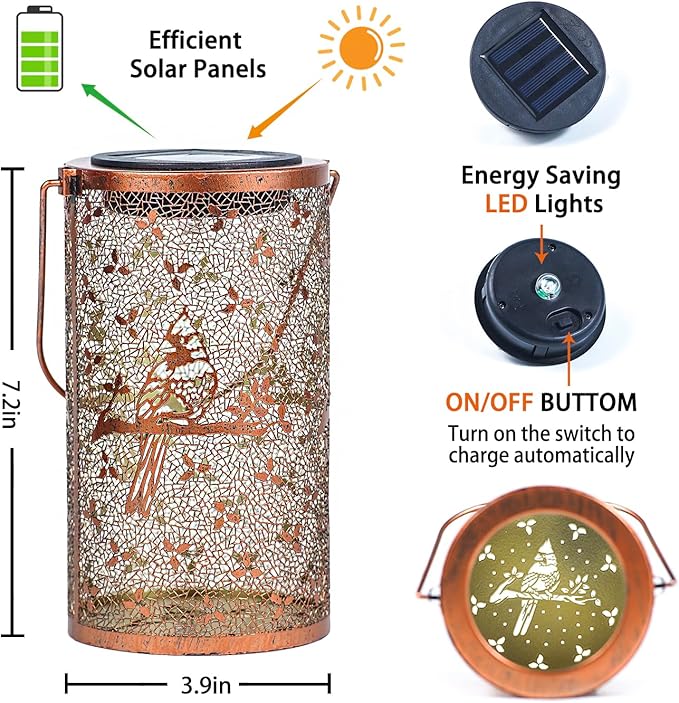 Bird Solar Yard Lanterns, Metal Waterproof LED
