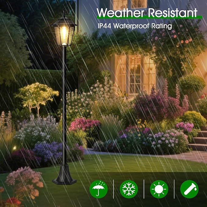 66" Metal Solar Lamp Post Light 50 Lumens, 2 Pack Solar Pole Light Outdoor Waterproof, Post Lighting Outside for Porch Yard Driveway Garden Patio Decor