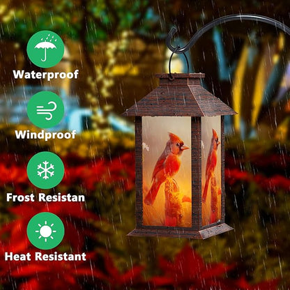 Solar Lanterns Outdoor, Waterproof Cardinal Garden Hanging Lanterns with LED Flickering Flameless Candles, Lantern Decor Christmas Gifts for Women Mom Grandma