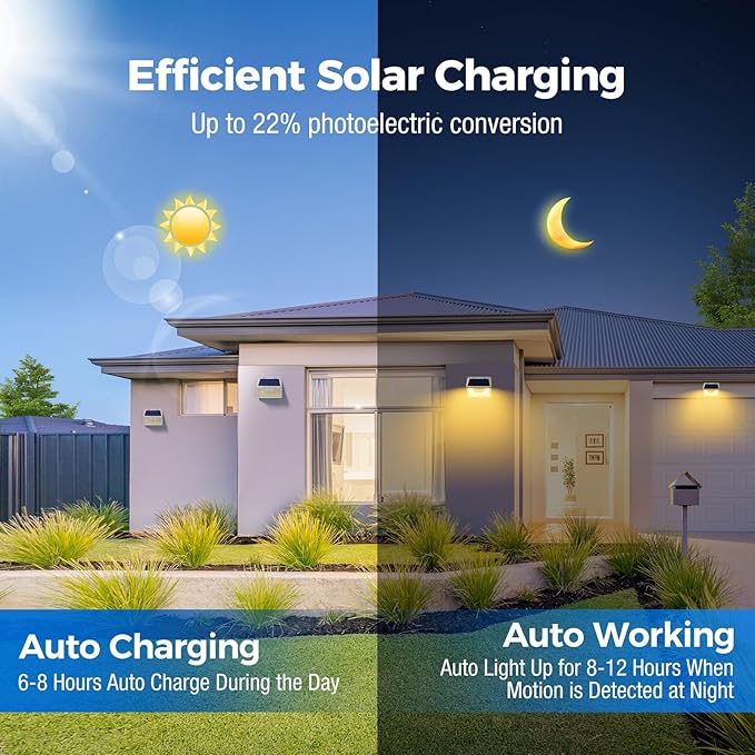 Peasur Solar Outdoor Lights [10 Pack/140LED], 3000K Warm Light Motion Sensor Outdoor Powered Security Lights 3 Working Modes Waterproof for Outside Garden Yard, White Frame