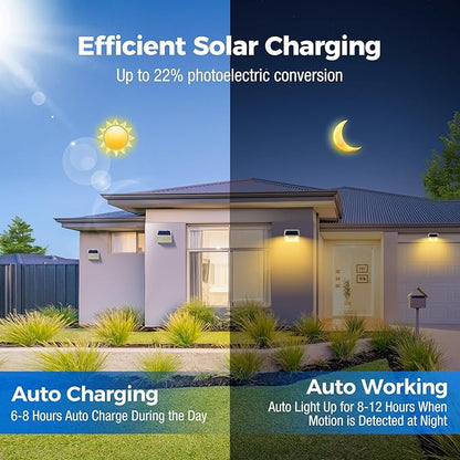 Peasur Solar Outdoor Lights [10 Pack/140LED], 3000K Warm Light Motion Sensor Outdoor Powered Security Lights 3 Working Modes Waterproof for Outside Garden Yard, White Frame