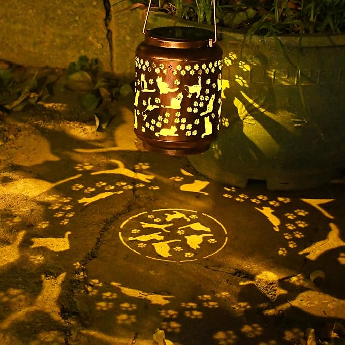 Cat Solar Hanging Lanterns, Metal Outdoor Decor