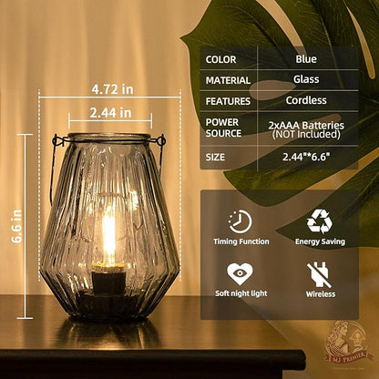 Battery Operated Lamp Hanging,Cordless LED Table Lamp with Timer, Decorative Lantern Lights Outdoor Indoor Decor for Patio/Home/Hallway/Deck/Spareroom/Bedroom/Tabletop/Fireplace/Vintage Style (Blue)
