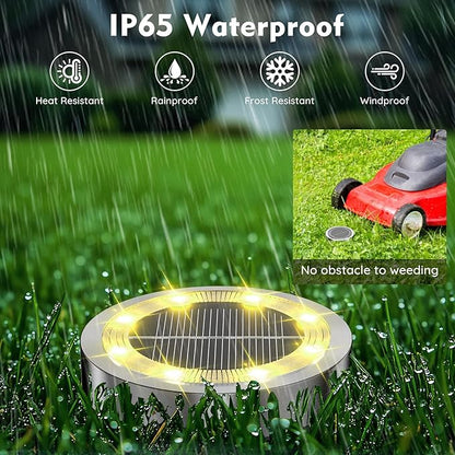 Solar Ground Lights Outdoor, 8 Pack Solar Lights Outdoor Waterproof, Mini Flat Solar-Powered Garden Light, Landscape Lighting for Garden Yard Lawn Pathway Walkway Driveway Backyard Decor, Warm White