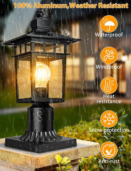 360° Motion Sensor Outdoor Post Lights, 4 Lighting Modes Lamp Post Light Fixture Dusk to Dawn, Waterproof Aluminum Black Pole Light Post Outdoor Lighting for Outside Garden Fence Yard,Hard Wired