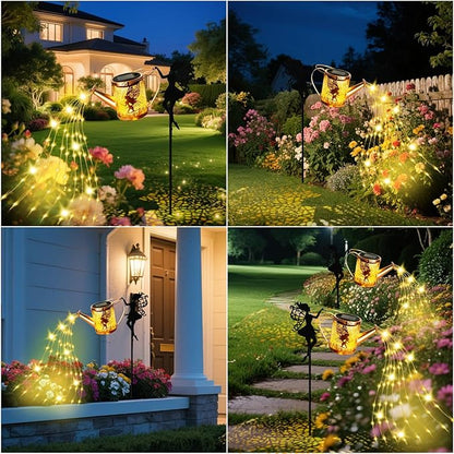Solar Garden Fairy Watering Can Lights Outdoor IP65 Waterproof Watering Can Hanging Lanterns Garden Decor, Solar Powered LED Patio Yard Pathway Lights Fairy Gardening Gifts for Mom Women Birthday