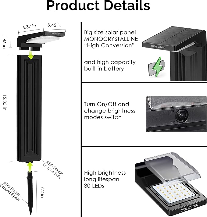2-Pack Solar Pathway Lights, Waterproof LED Yard Lights