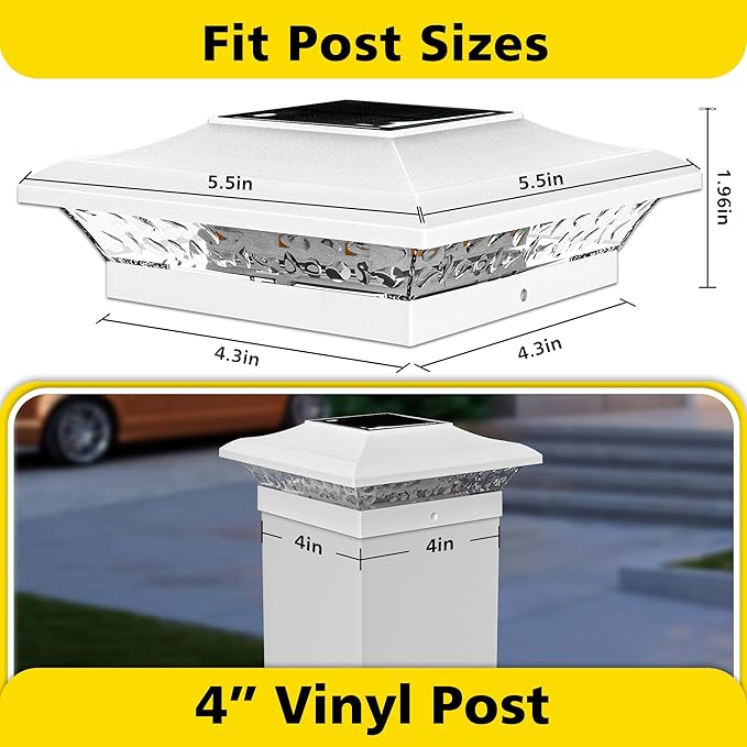 T-SUN 4x4 Solar Post Cap Lights Outdoor 12 Pack, Warm White LED Fence Post Solar Lights Fit for 4x4 Vinyl Posts, Waterproof Deck Light Solar Powered for Garden Patio Gate Porch
