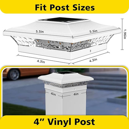 T-SUN 4x4 Solar Post Cap Lights Outdoor 12 Pack, Warm White LED Fence Post Solar Lights Fit for 4x4 Vinyl Posts, Waterproof Deck Light Solar Powered for Garden Patio Gate Porch