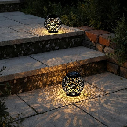 Homemory 2 Pack Solar Lanterns Outdoor Waterproof Hanging Lantern Decorative Outside Lights for Pathway, Patio, Backyard, Porch, Lawn (Black)